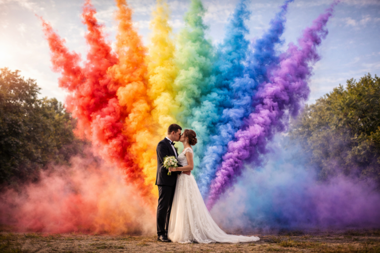 Tagesfeuerwerk mit Regenbogenfächer